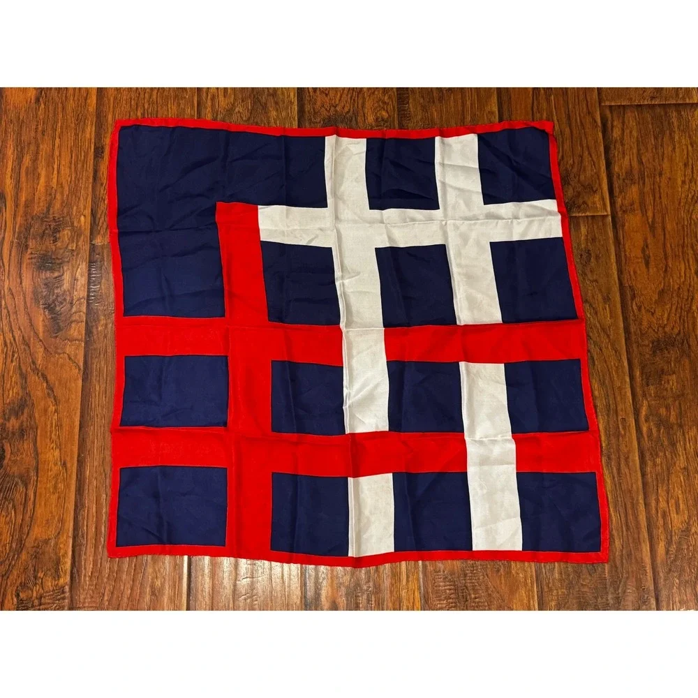 Sally Gee Scarf Women Red Blue White Vintage Silk Rayon Geometric